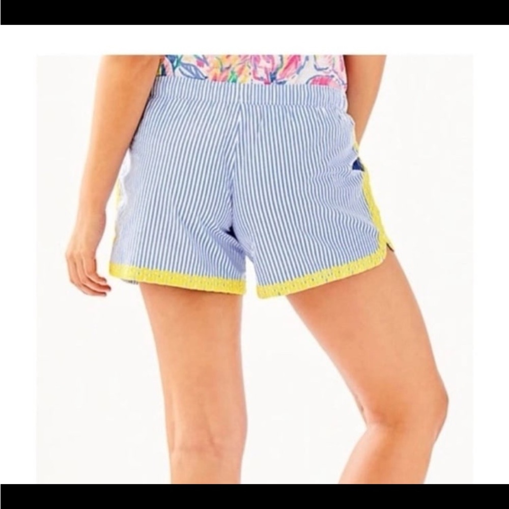 Lilly Pulitzer Katia Blue and Yellow Embroidered & Striped Shorts Size XSMALL - Picture 3 of 7